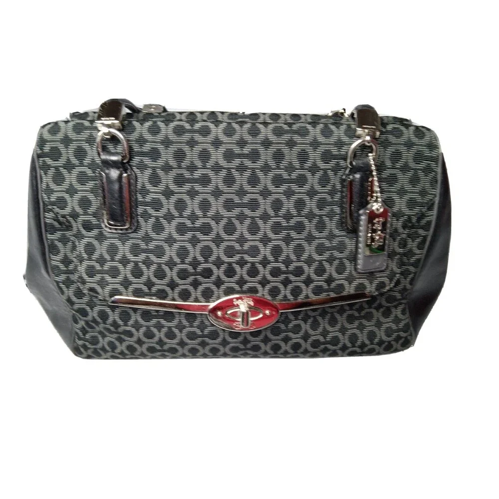 Vintage Coach Madison Op Art Handbag #25215 Grey~Black Canvas Leather Trim